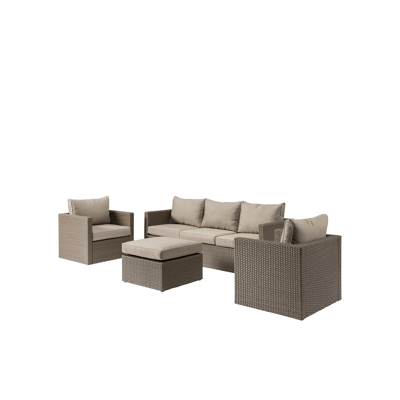 Salon lounge Gio brun-brun - résine tressée et polyester - 5 personnes