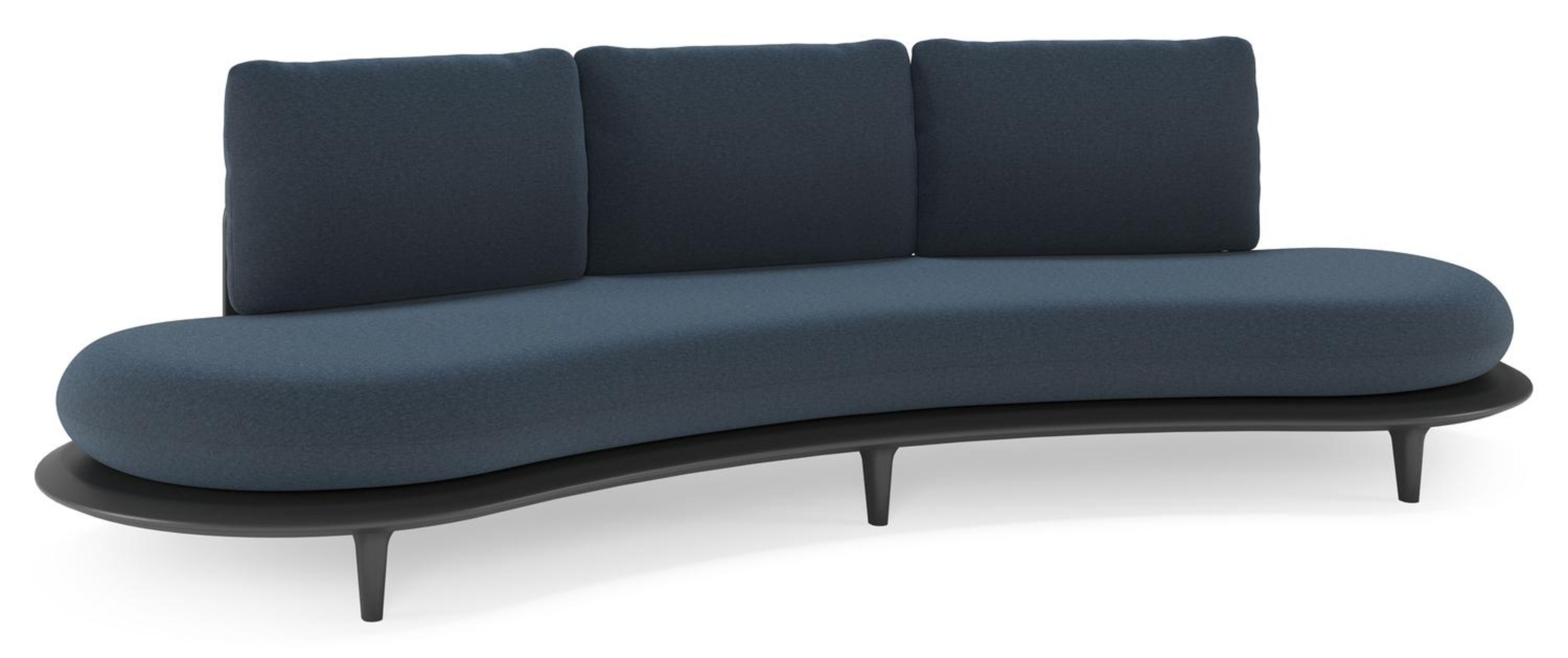 Bomero loungebank in zwart aluminium met heritage indigo all weather sunbrella® luxe kussen