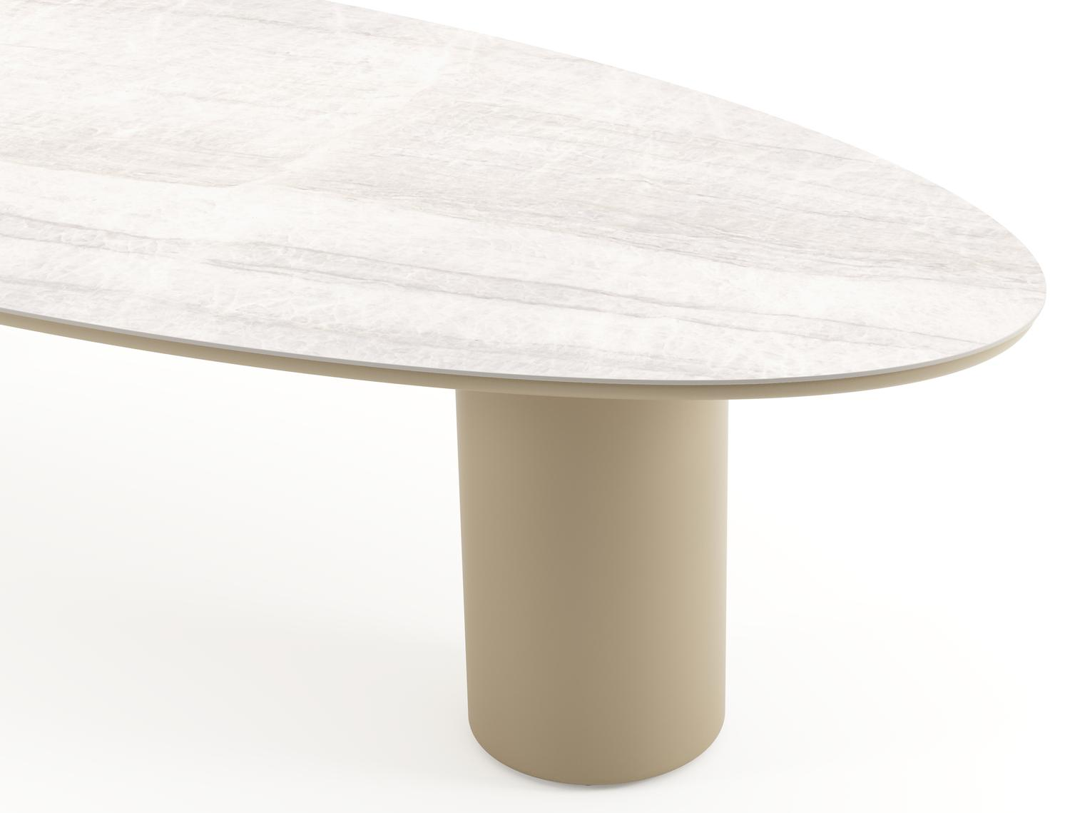 Amico tuintafel ovaal in beige aluminium en volkeramiek Taj Mahal - L 320 x B 130 x H 73.5 cm