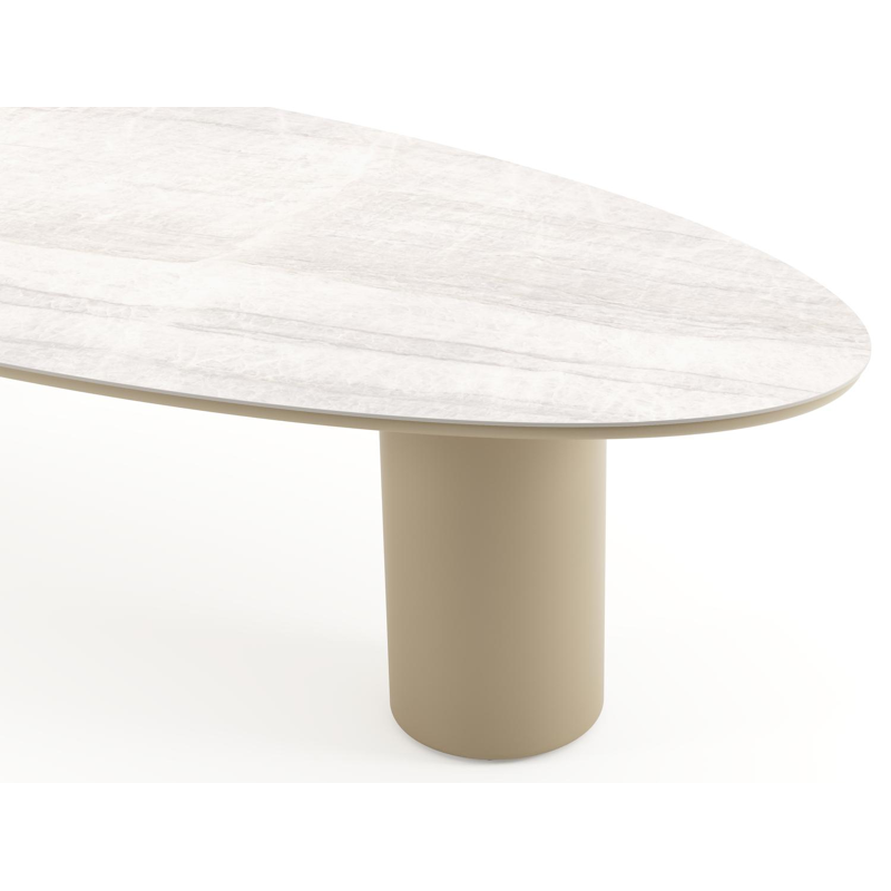 Table de jardin Amico oval en aluminium beige et céramique pleine Taj Mahal - Lg. 320 x Lrg. 130 x Haut. 73.5 cm
