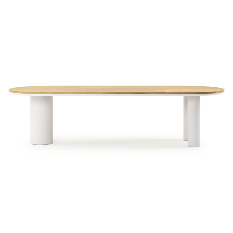 Organo tuintafel ovaal in wit aluminium en teak - L 300 x B 110 x H 74 cm