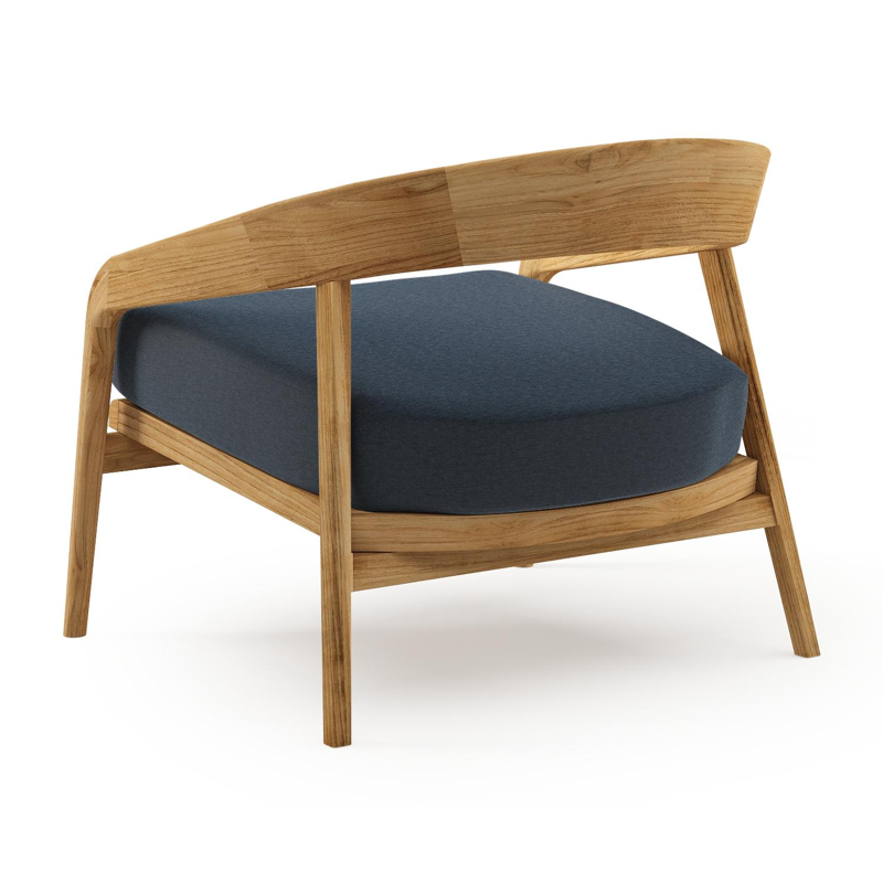Lacrima loungestoel in teak met heritage indigo all weather Sunbrella® luxe kussen