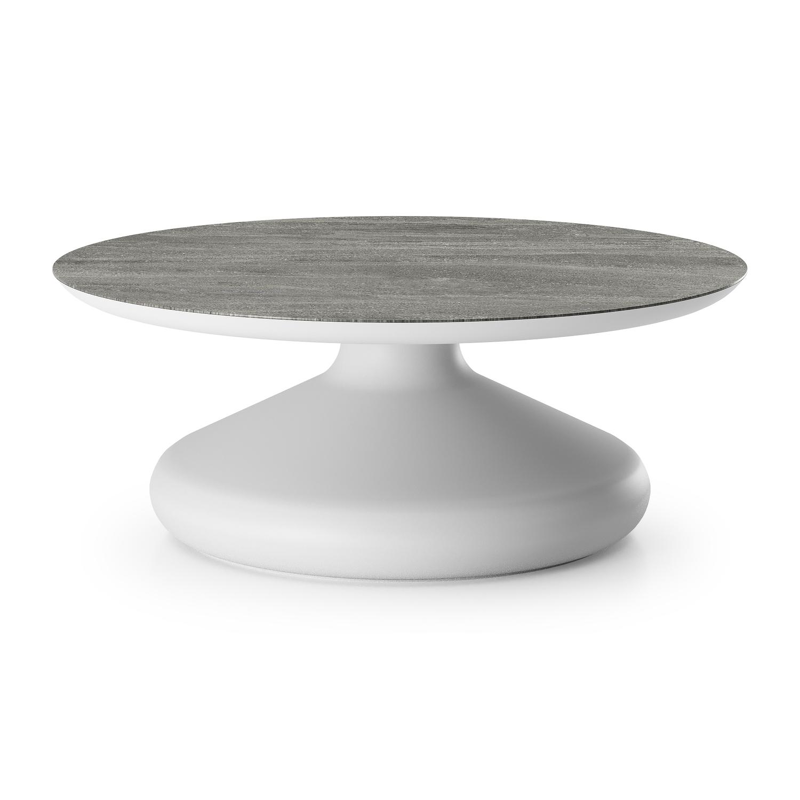 Bomero loungetafel rond in wit aluminium en volkeramiek Aspen Grey - Dia. 84 x H 32.2 cm
