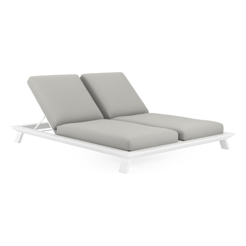 Cesano verstelbaar dubbel ligbed in wit aluminium met savane nimbus all weather sunbrella® luxe kussen