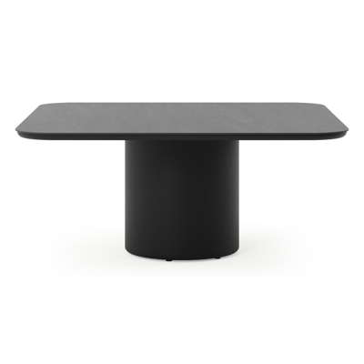 Amico low dining tuintafel afgerond vierkant in zwart aluminium en volkeramiek Basalt Black - L 148 x B 148 x H 61 cm