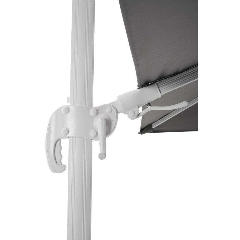 Avola zweefparasol met tiltfunctie in wit aluminium met grijs sunbrella® premium parasoldoek - L1 300 x L2 300 cm (zonder voet)