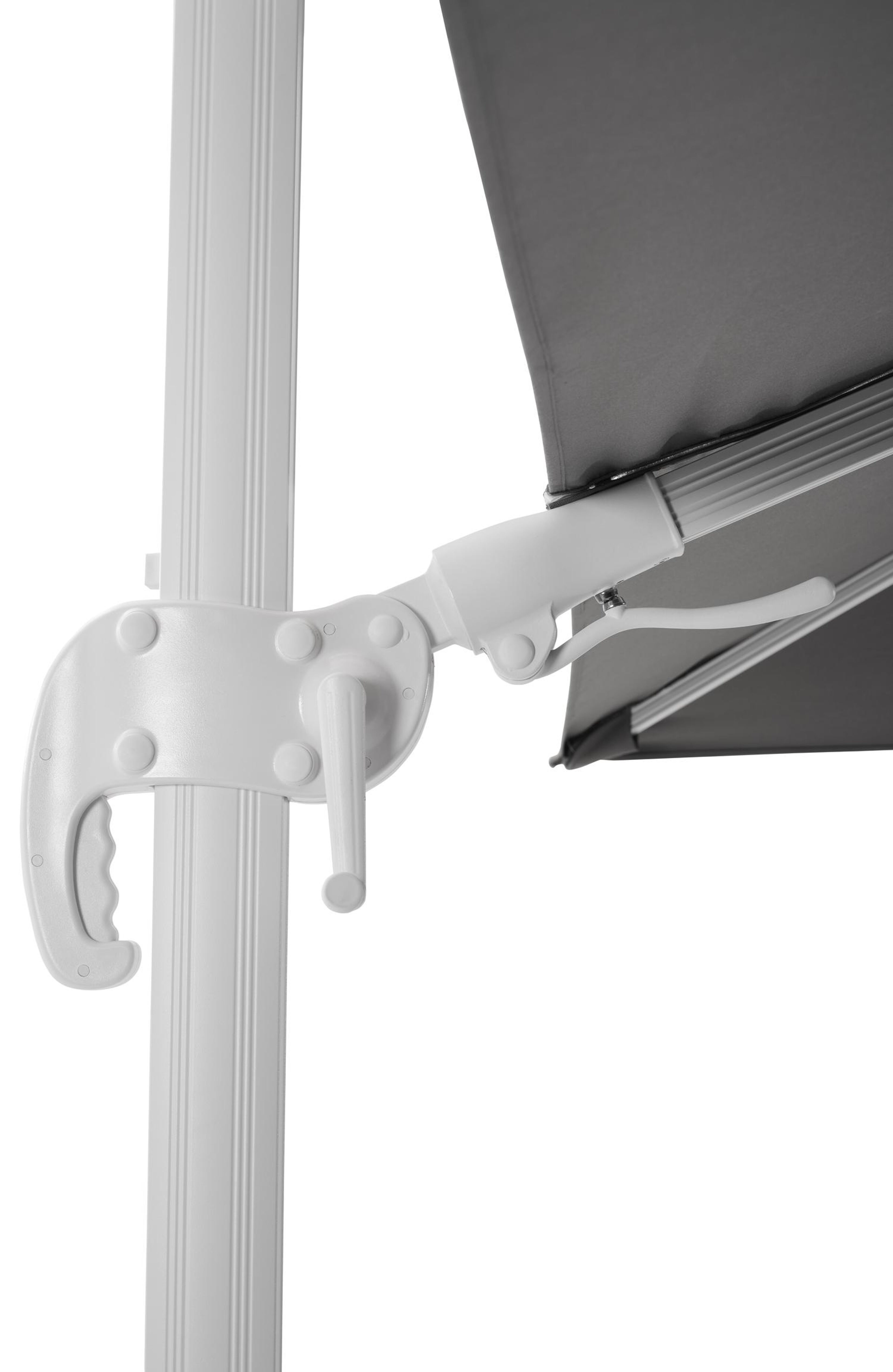 Parasol pendant Avola avec fonction tilt en aluminium blanc avec toile de parasol en all weather sunbrella® premium gris - Larg1 300 x Larg2 300 cm (sans pied de parasol)