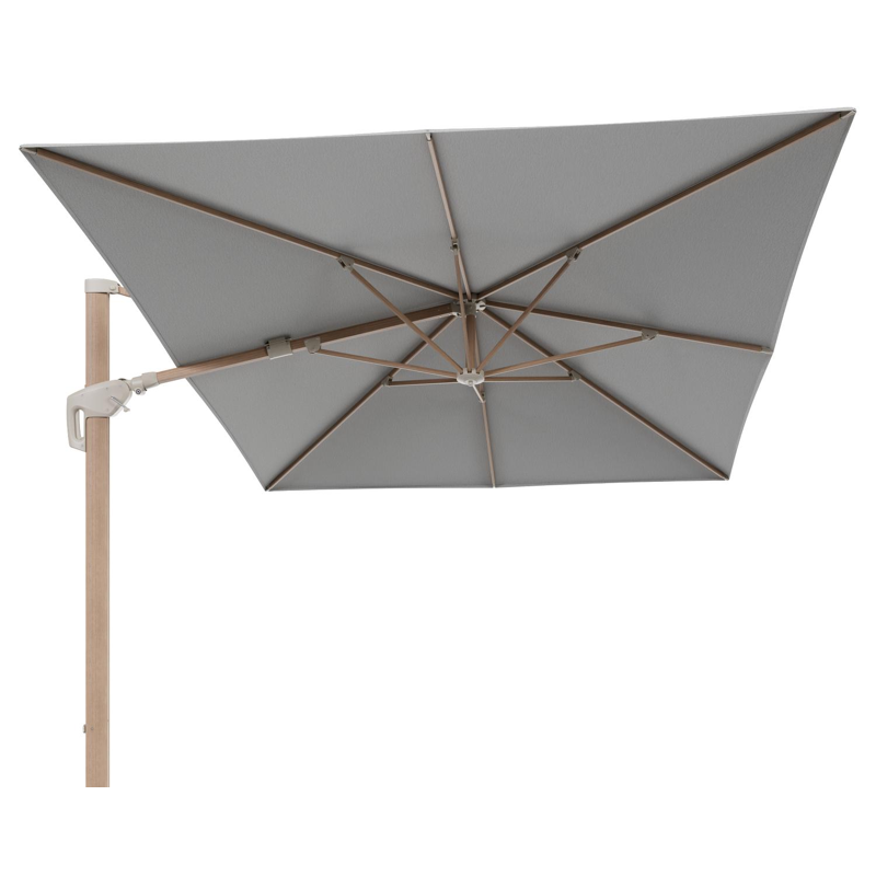 Minore zweefparasol met tiltfunctie in houtlook aluminium en Savane Nimbus All Weather Sunbrella® Luxe parasoldoek - L1: 400 x L2: 300 cm (zonder voet)