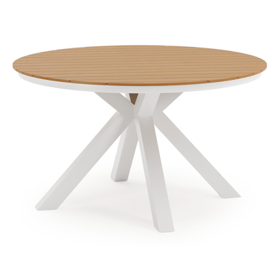 Tora tuinset rond in wit aluminium en polywood met 6 Bahia tuinstoelen