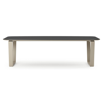 Pagino tuintafel bootvorm in beige aluminium en volkeramiek Nero Black - L 255 x B 115 x H 73 cm