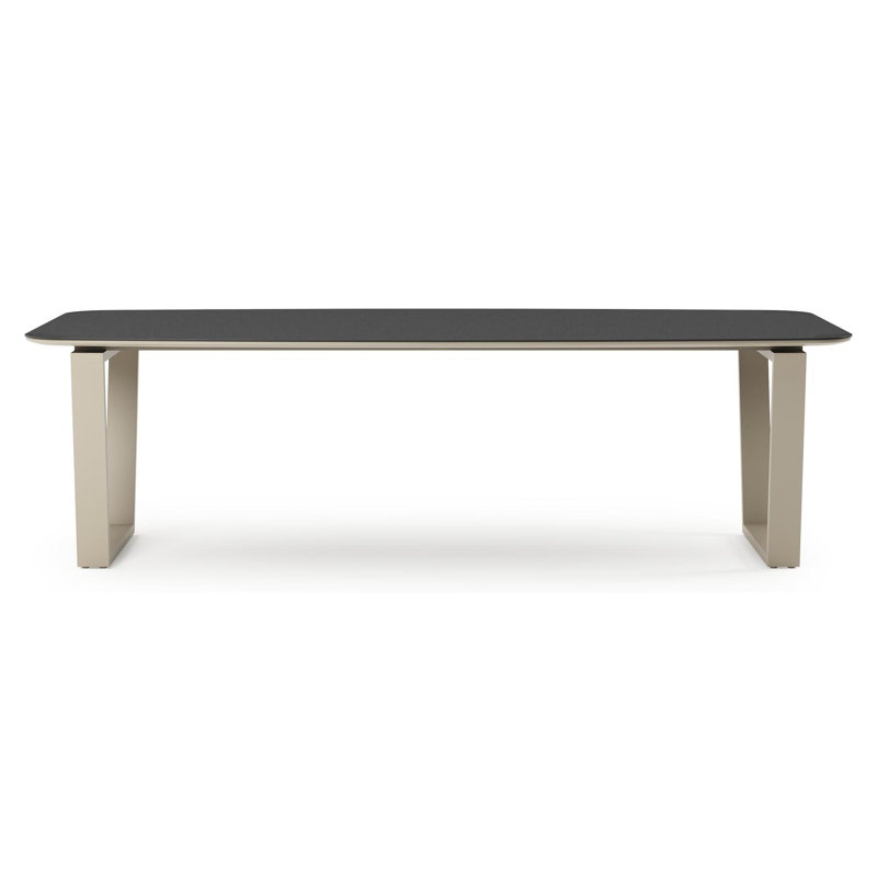 Pagino tuintafel bootvorm in beige aluminium en volkeramiek Nero Black - L 255 x B 115 x H 73 cm