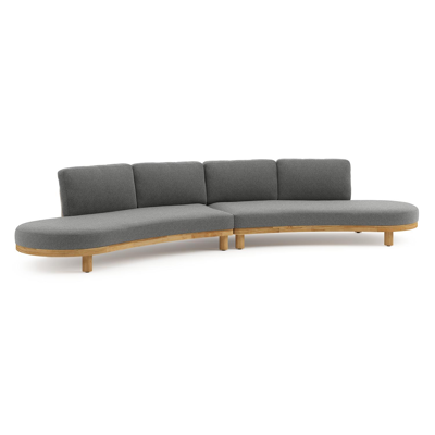 Donato loungebank in teak en beige verticaal geweven ronde rope met all weather cosytica Catania Black kussen
