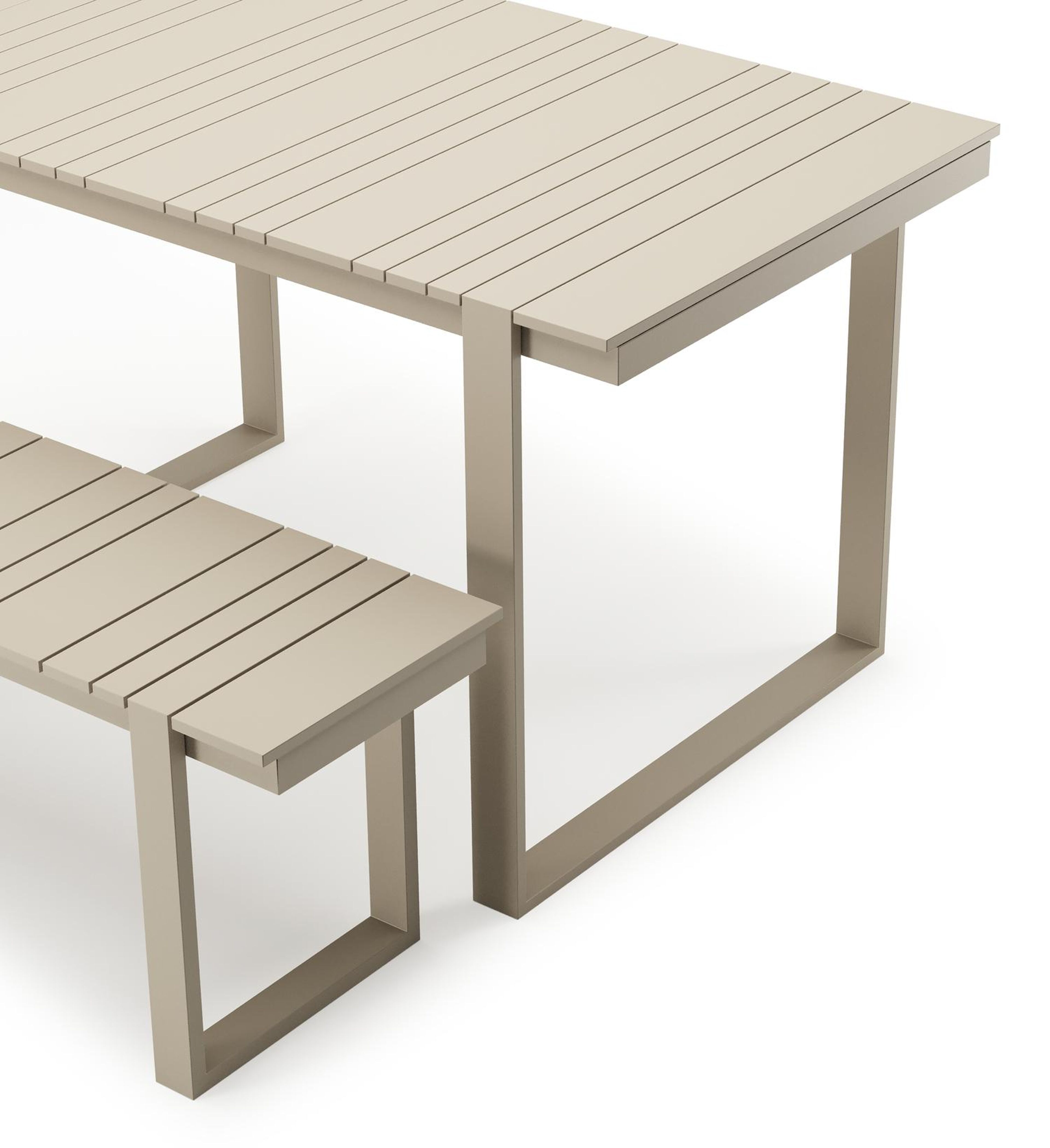 Table basse et banc Merida en beige aluminium beige - Lg. 123 x Lrg. 70 x Haut. 70 cm