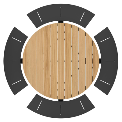 Rondino picknicktafel in zwart aluminium en teak tafelblad - Ø 236 x H 71,5 cm