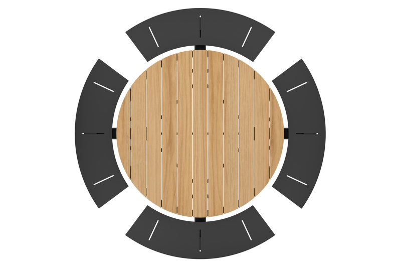 Rondino picknicktafel in zwart aluminium en teak tafelblad - Ø 236 x H 71,5 cm