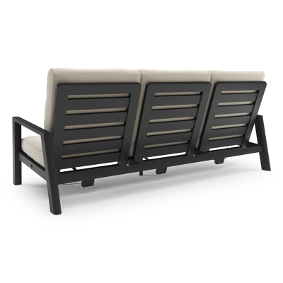 Canapé de jardin Cirello en aluminium noir et coussins en all weather cosytica althea off white