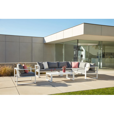 Livo loungestoel 1-zit in wit aluminium met grijs weather+ softtouch kussen