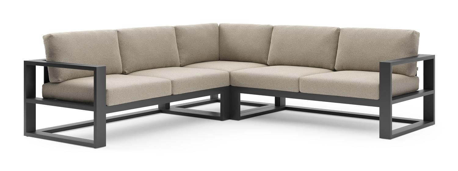 Verato loungehoek in zwart aluminium met catania beige all weather cosytica kussen