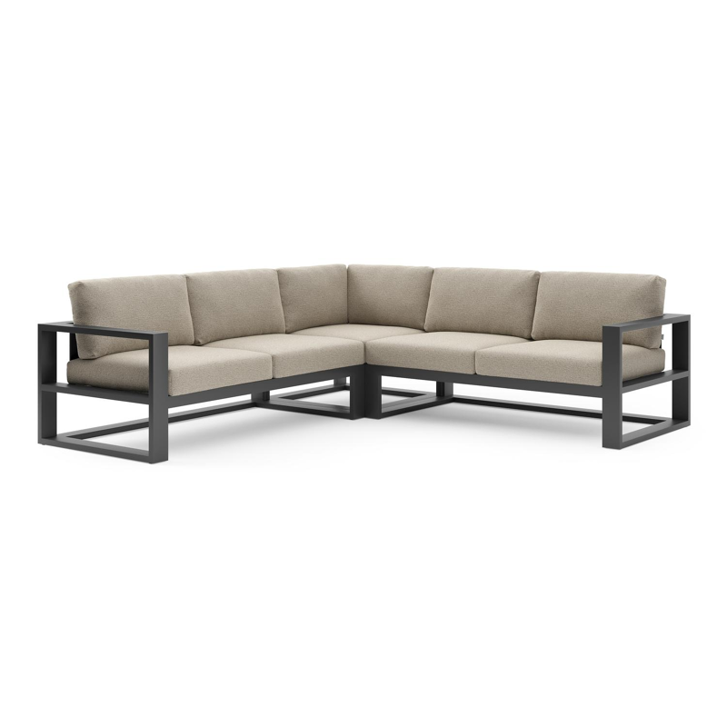 Verato loungehoek in zwart aluminium met catania beige all weather cosytica kussen