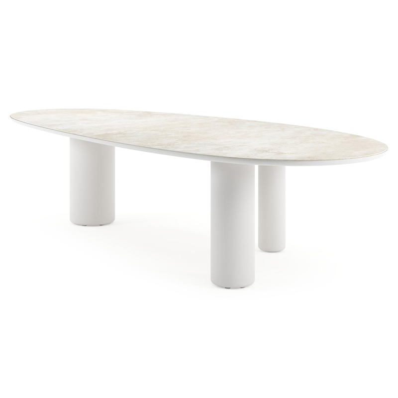 Table de jardin Amico mangue en aluminium blanc et céramique pleine Rapolano - Lg. 320 x Lrg. 140 x Haut. 74 cm
