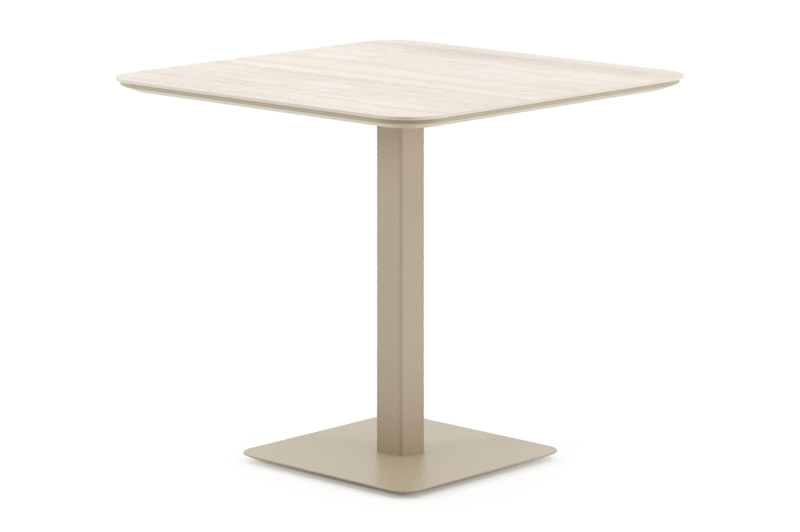 Fano tuintafel afgerond vierkant in beige aluminium en volkeramiek Travertino Bianco - L 80 x B 80 x H 72.5 cm