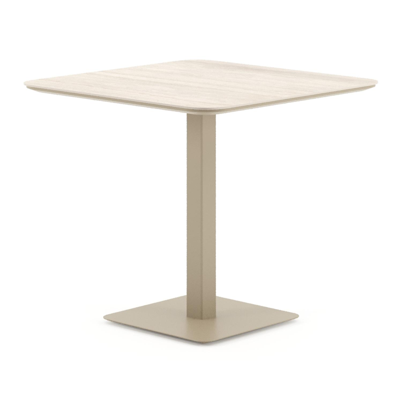 Table de jardin Fano inclinable carré arrondi en aluminium beige et céramique pleine Travertino Bianco - Lg. 80 x Lrg. 80 x Haut. 72.5 cm