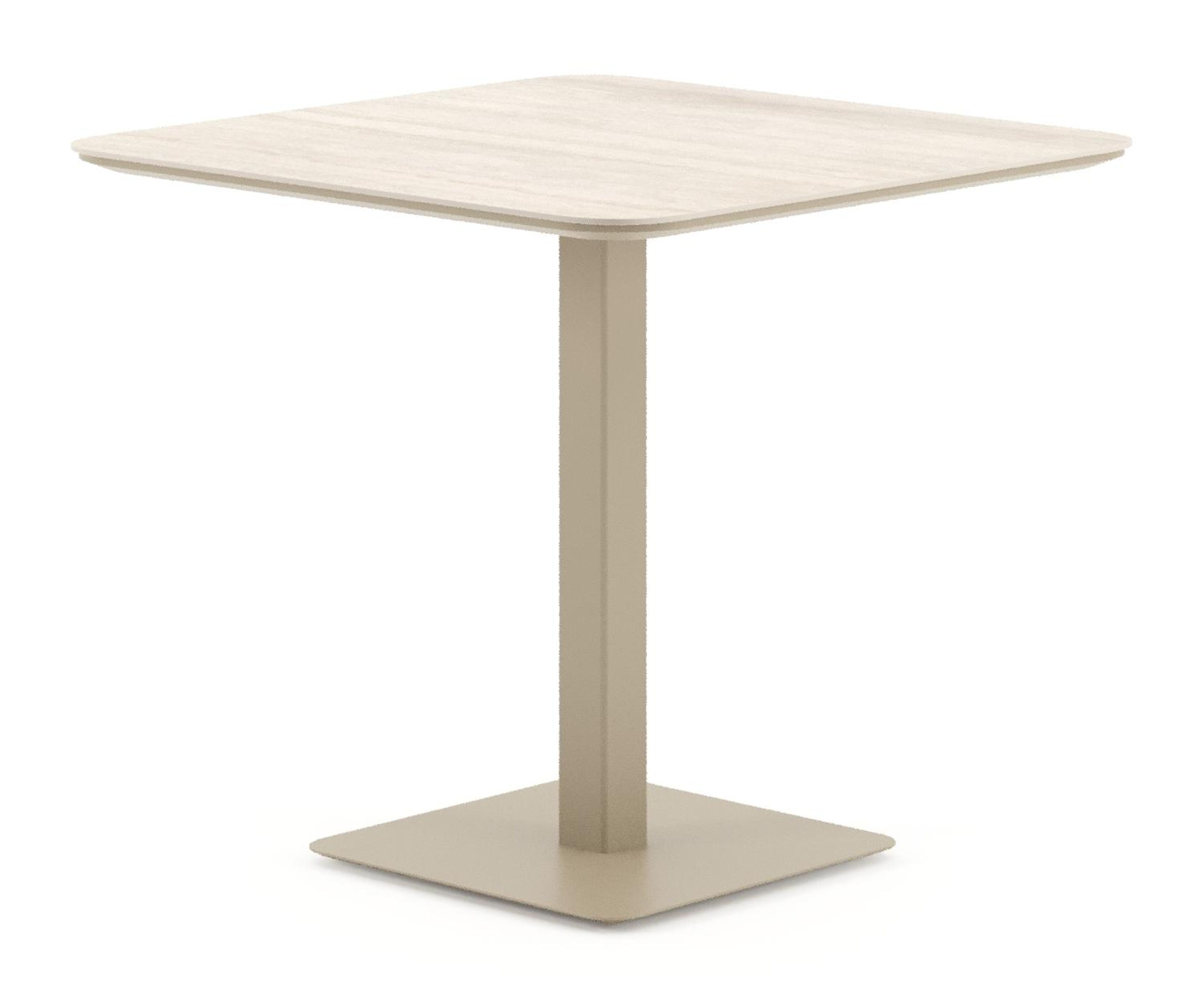 Table de jardin Fano inclinable carré arrondi en aluminium beige et céramique pleine Travertino Bianco - Lg. 80 x Lrg. 80 x Haut. 72.5 cm