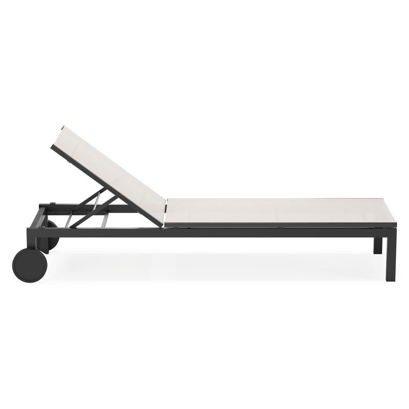 Chaise longue réglable Caravelle en aluminium noir et textilène simple beige