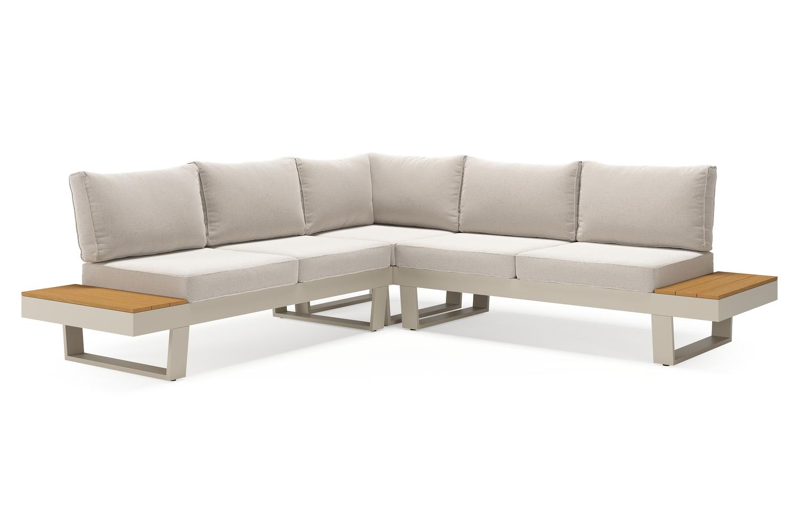 Alora loungehoek in beige aluminium en polywood met beige weather+ softtouch kussens