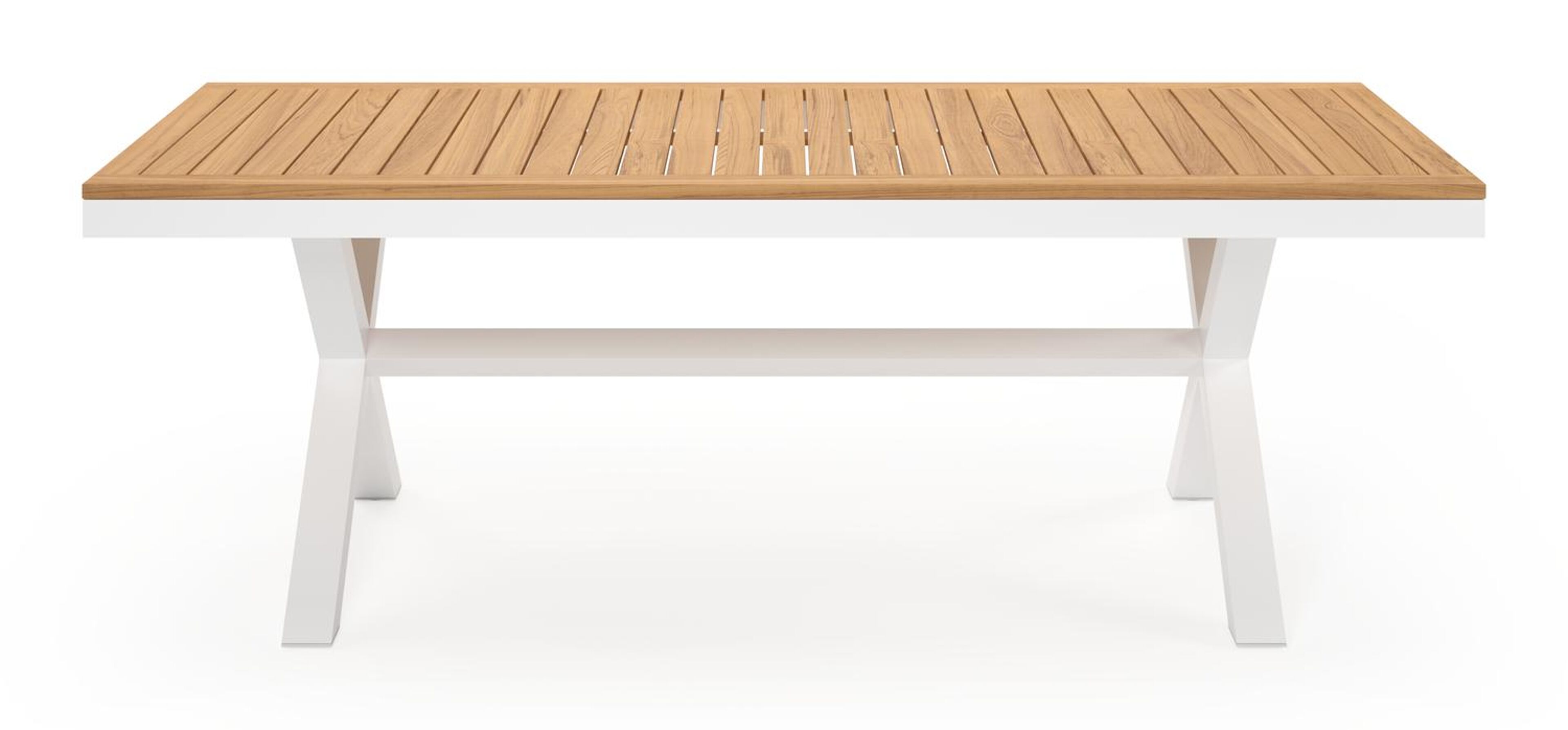 Reza tuintafel rechthoekig in wit aluminium en teak - L 220 x B 92 x H 73,5 cm