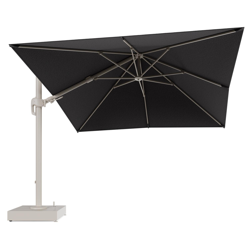 Rufina zweefparasol met tiltfunctie in beige aluminium en Firenze Tunder All Weather Solica parasoldoek - L1 300 x L2 300 cm met parasolvoet Minore 150 kg met wielen