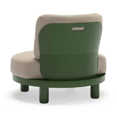 Donato loungestoel in groen aluminium met all weather cosytica Marbella Beige kussen
