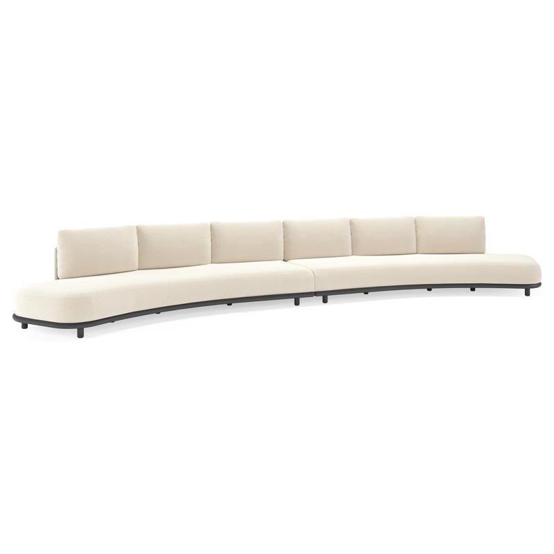 Canapé de jardin Lomano en aluminium noir et corde luxe plate tissée verticalement beige et coussins en all weather cosytica Althea Off White