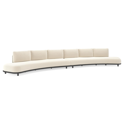 Lomano loungebank in zwart aluminium en beige verticaal geweven luxe vlakke rope met Althea Off White all weather cosytica