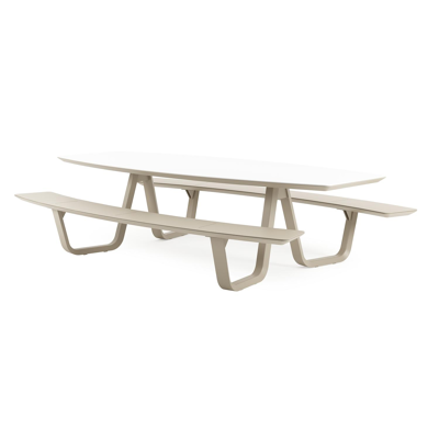 Forno picknicktafel bootvorm in beige aluminium en volkeramiek Arctic White - L 280 x B 192 x H 72 cm