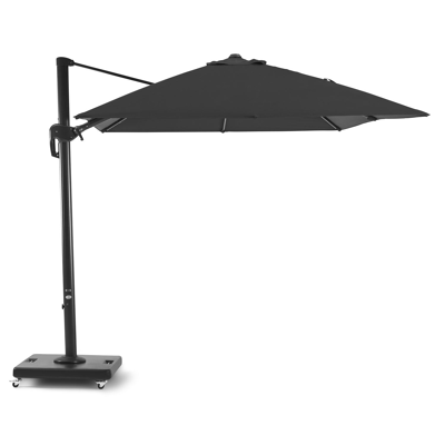Rufina zweefparasol in zwart aluminium met zwart sunbrella® parasoldoek - L1: 300 x L2: 350 cm (met voet)