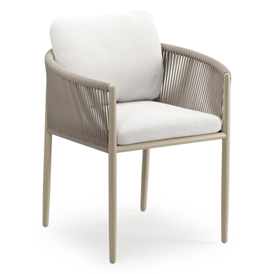 Organo tuinstoel in zwart aluminium en beige verticaal geweven luxe vlakke rope met stoelkussen in All Weather Solica Soul Optik