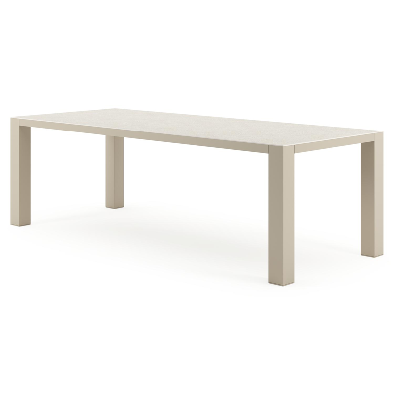 Table de jardin Nano rectangulaire en aluminium beige et céramique pleine Shilin Lg. 240 x Lrg. 100 x Haut. 75 cm
