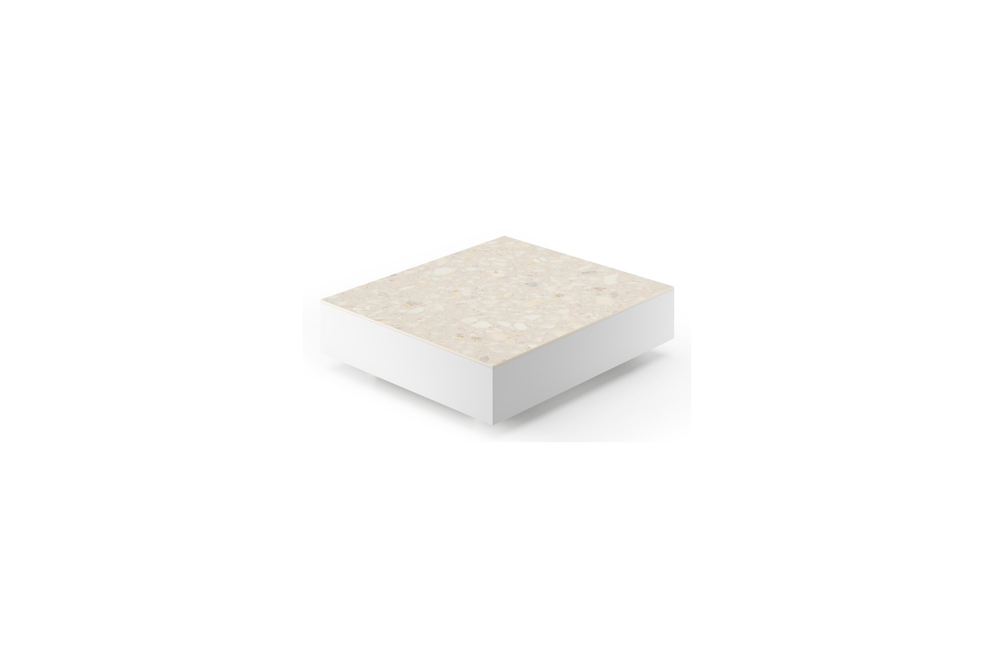 Como loungetafel in wit aluminium en retrostone volkeramiek - L 70 x B 80 x H 20 cm