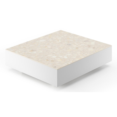 Como loungetafel in wit aluminium en retrostone volkeramiek - L 70 x B 80 x H 20 cm