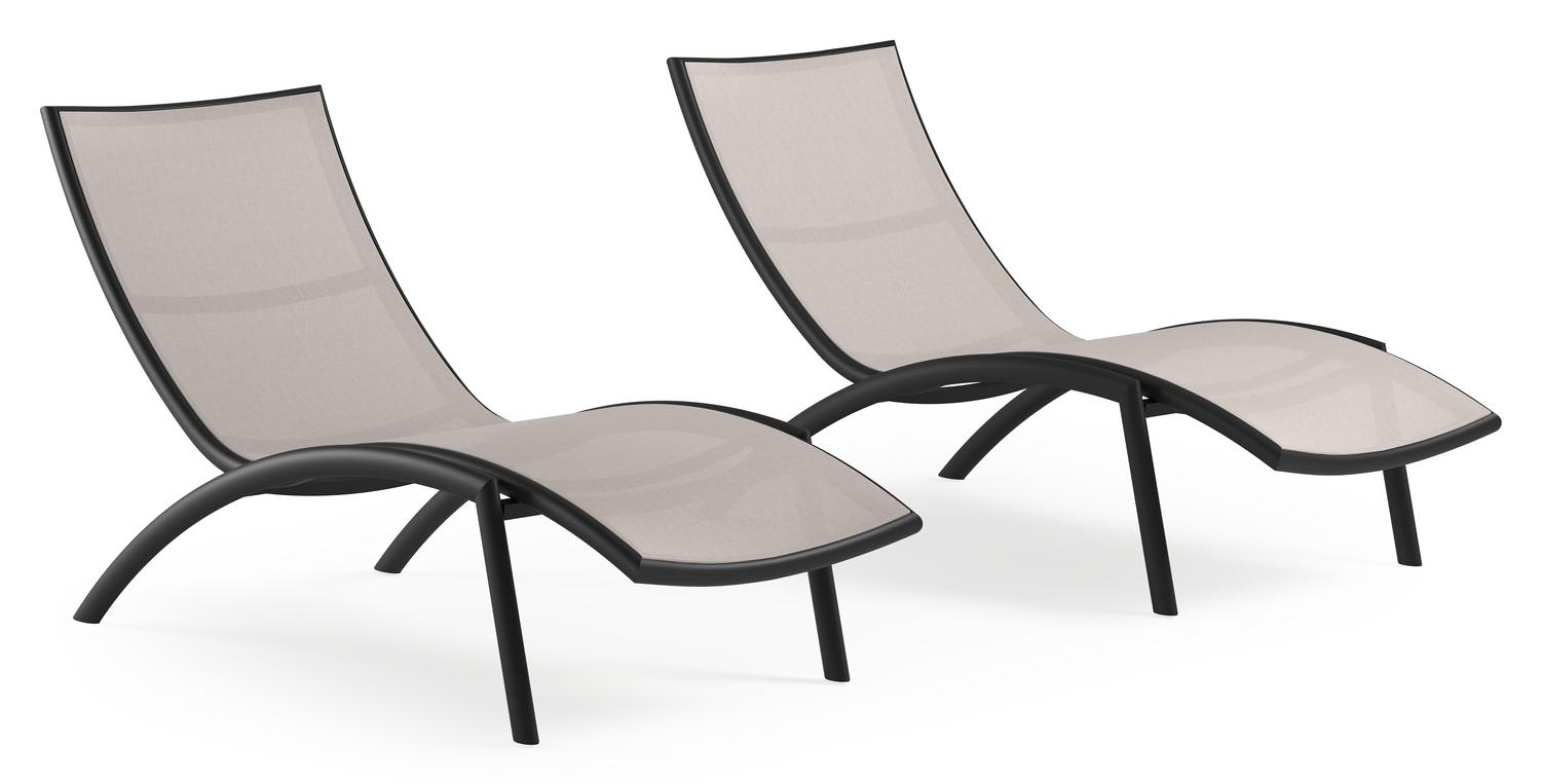 Set van 2 Siena ligbedden in zwart aluminium en beige single textileen