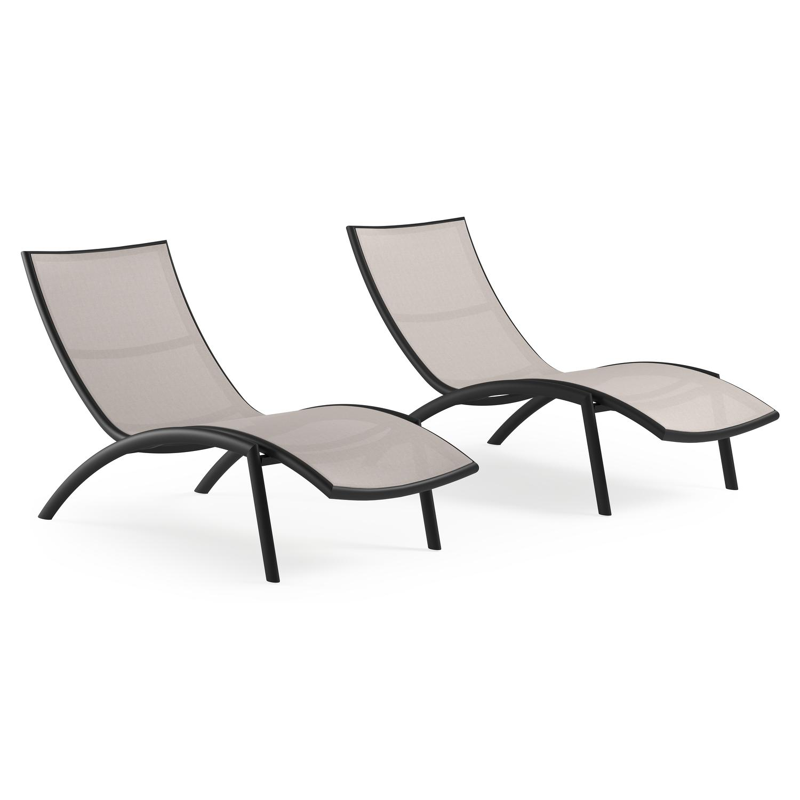 Set van 2 Siena ligbedden in zwart aluminium en beige single textileen