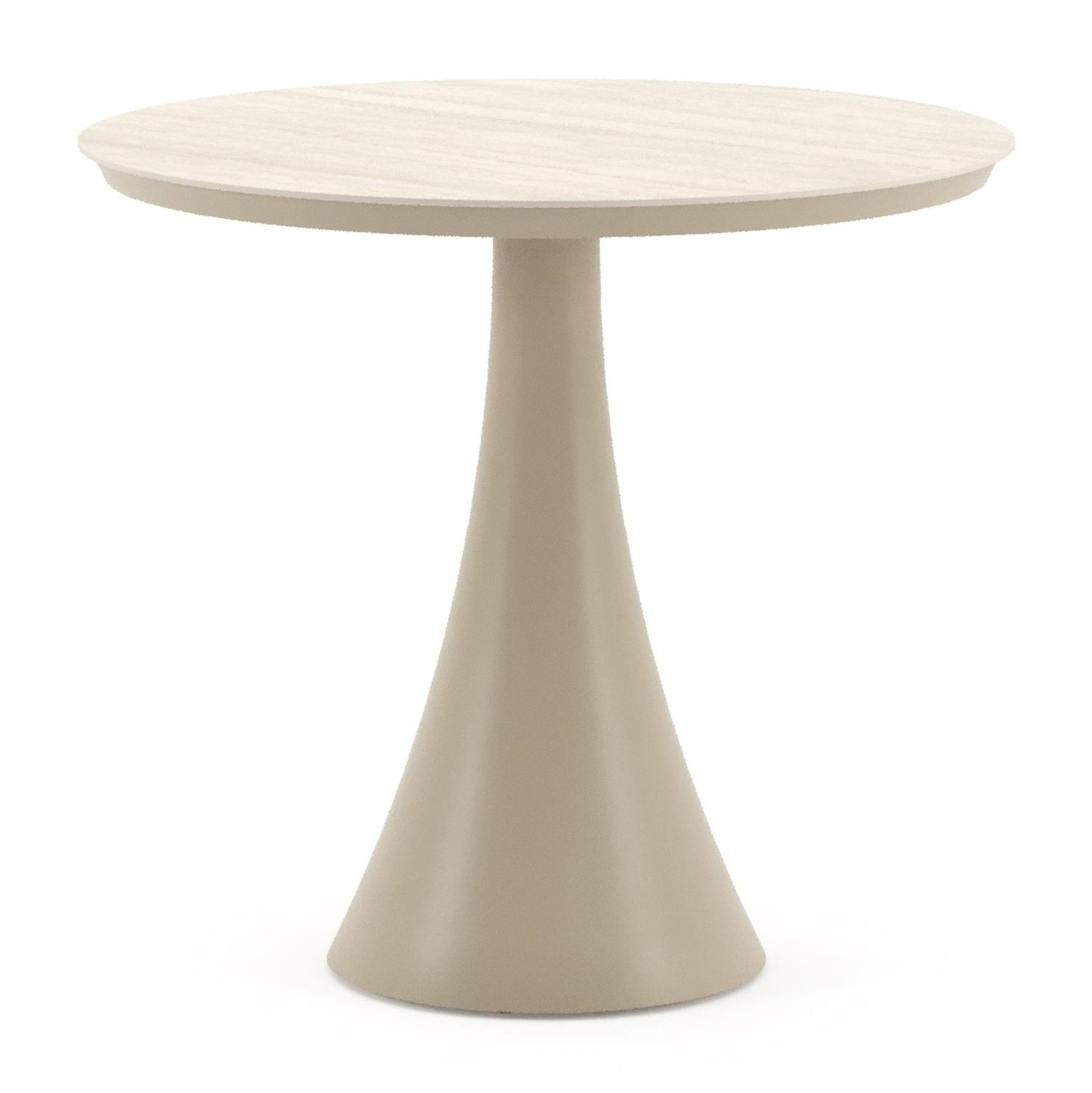 Table de jardin Fano ronde en aluminium beige et céramique pleine Travertino Bianco - Diam. 85 x Haut. 75 cm