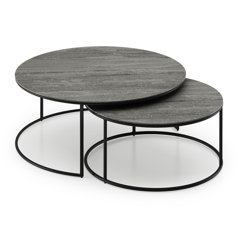 Fano loungetafels in zwart aluminium en aspen grey volkeramiek - Dia. 85/65 X H 35/30 cm