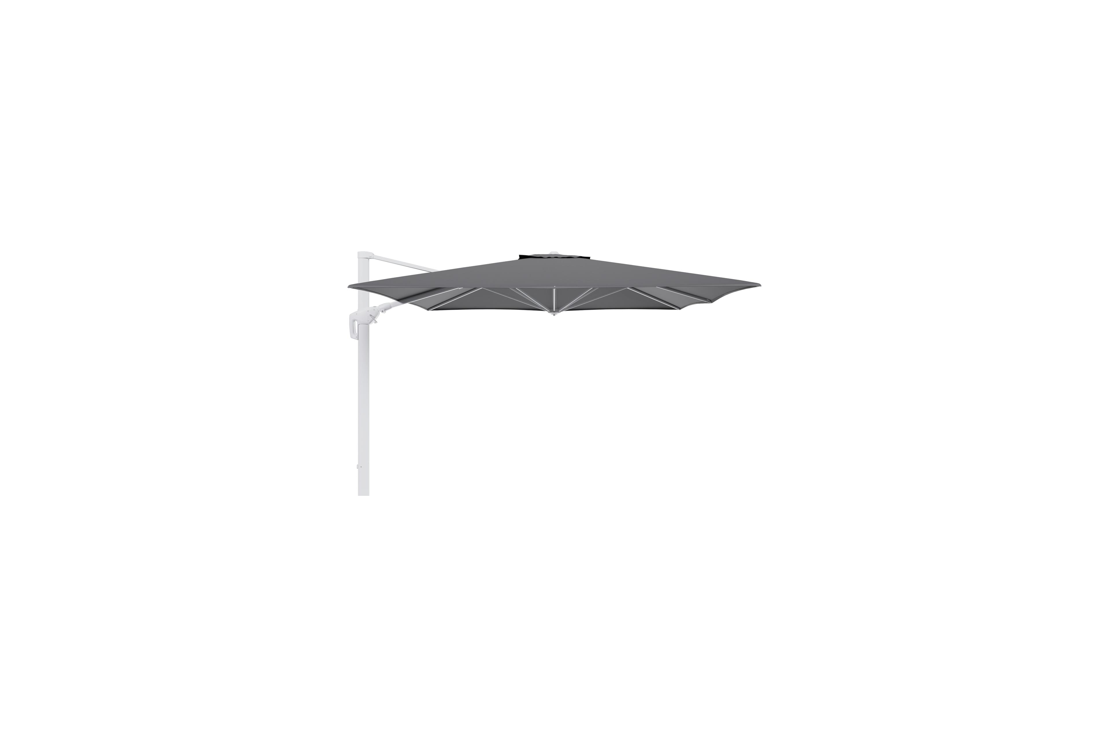 Minore zweefparasol met tiltfunctie in wit aluminium met natte charcoal chine all weather sunbrella® luxe parasoldoek - L1 350 x L2 350 cm (zonder voet)