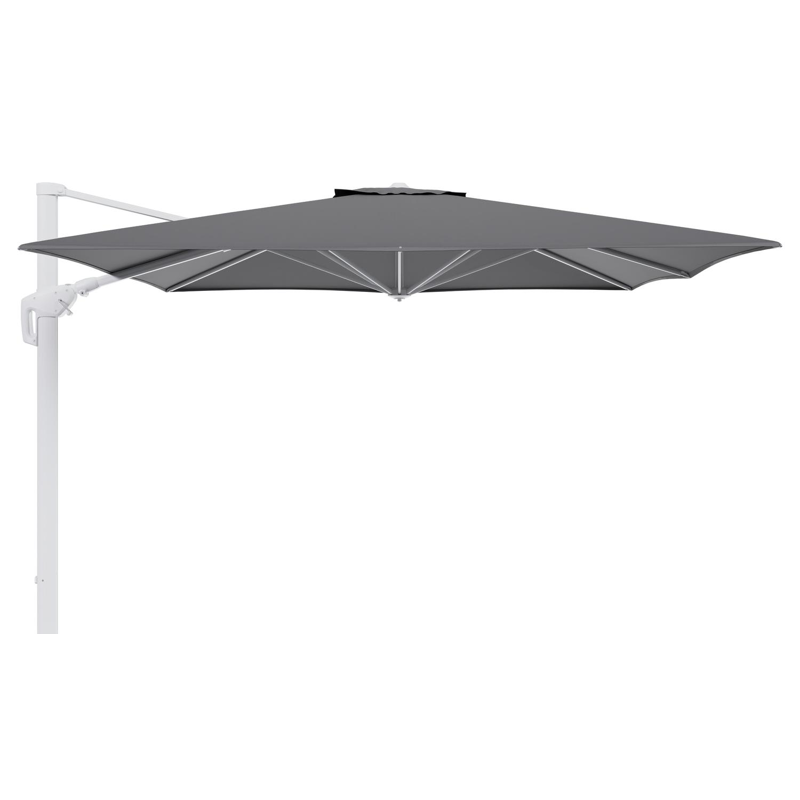 Minore zweefparasol met tiltfunctie in wit aluminium met natte charcoal chine all weather sunbrella® luxe parasoldoek - L1 350 x L2 350 cm (zonder voet)