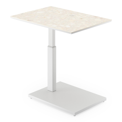 Cirello bijzettafel in wit aluminium en retrostone volkeramiek - L 70 x B 80 x H 66 cm