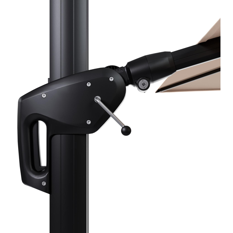 Parasol pendant Minore avec fonction tilt en aluminium noir et toile de parasol en All Weather Sunbrella® Luxe Natte Linen Chalk  - Lg.1: 350 x Lg.2: 350 cm (sans pied de parasol