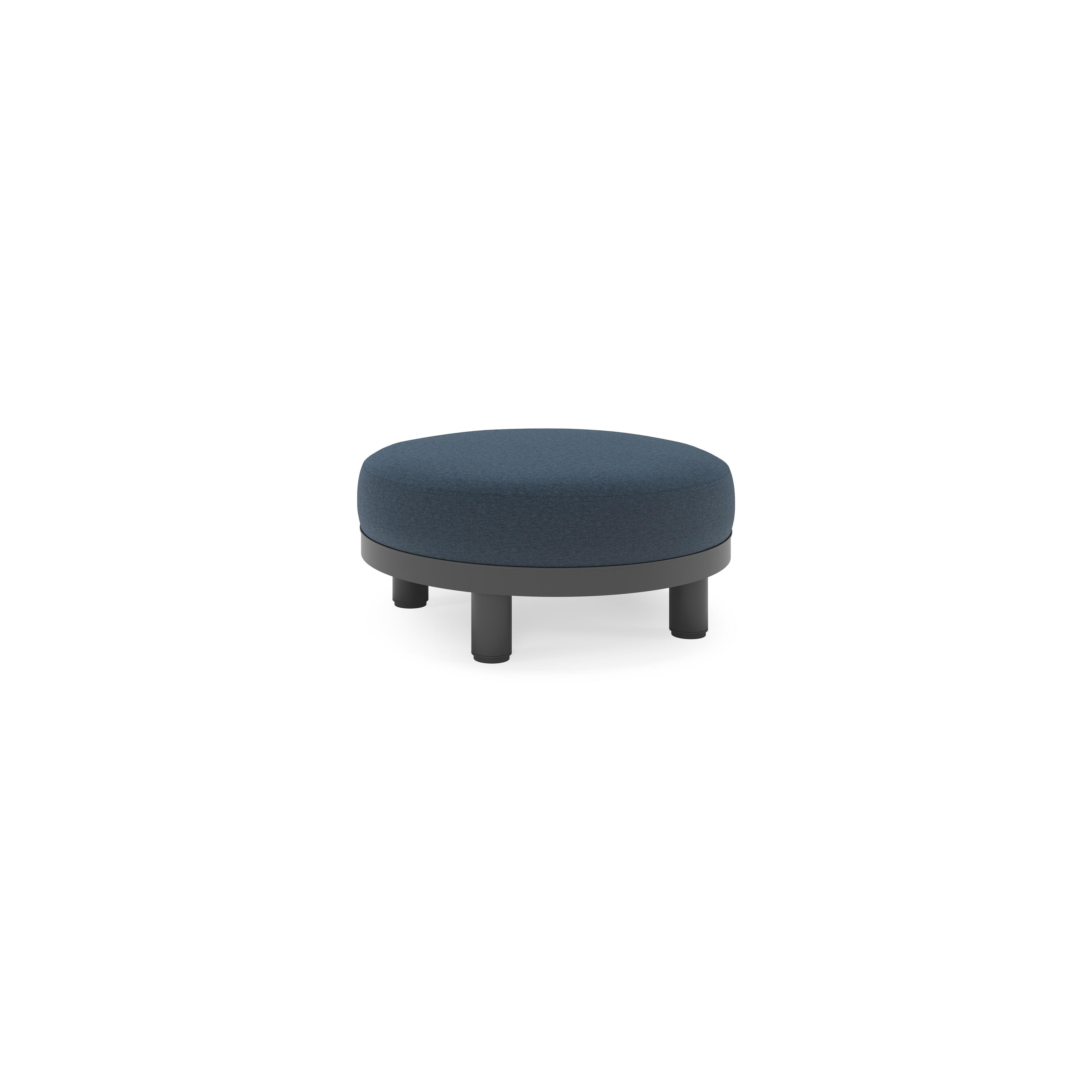Donato lounge poef in zwart aluminium met All Weather Sunbrella® Luxe Heritage Indigo kussen