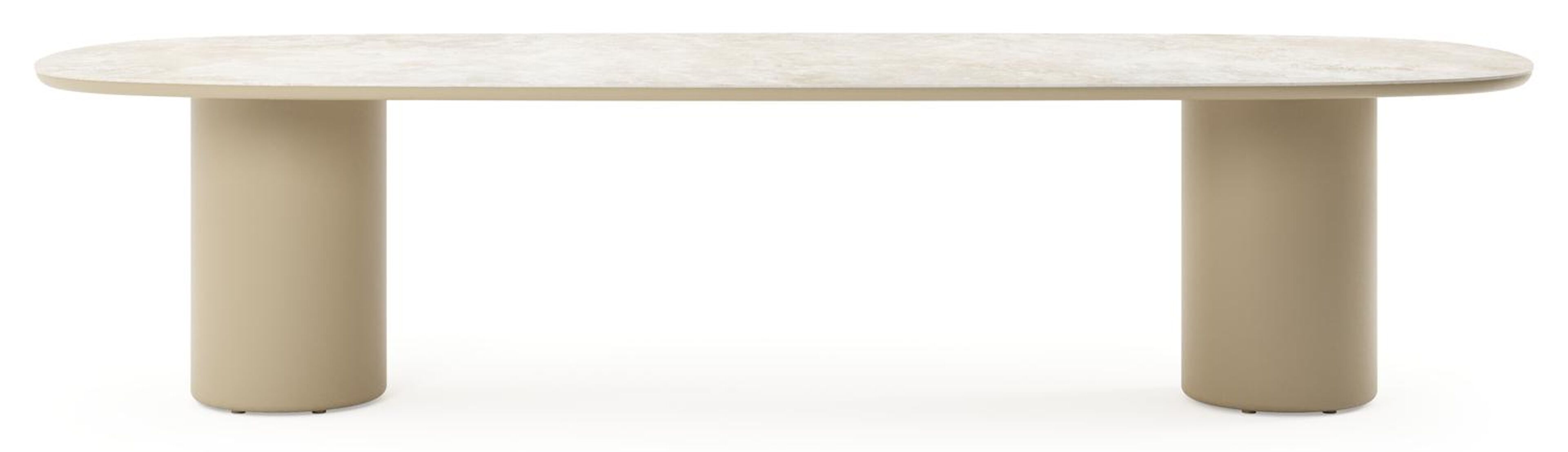 Table de jardin Amico bombo en aluminium beige et céramique pleine Rapolano - Lg. 320 x Lrg. 130 x Haut. 73.5 cm
